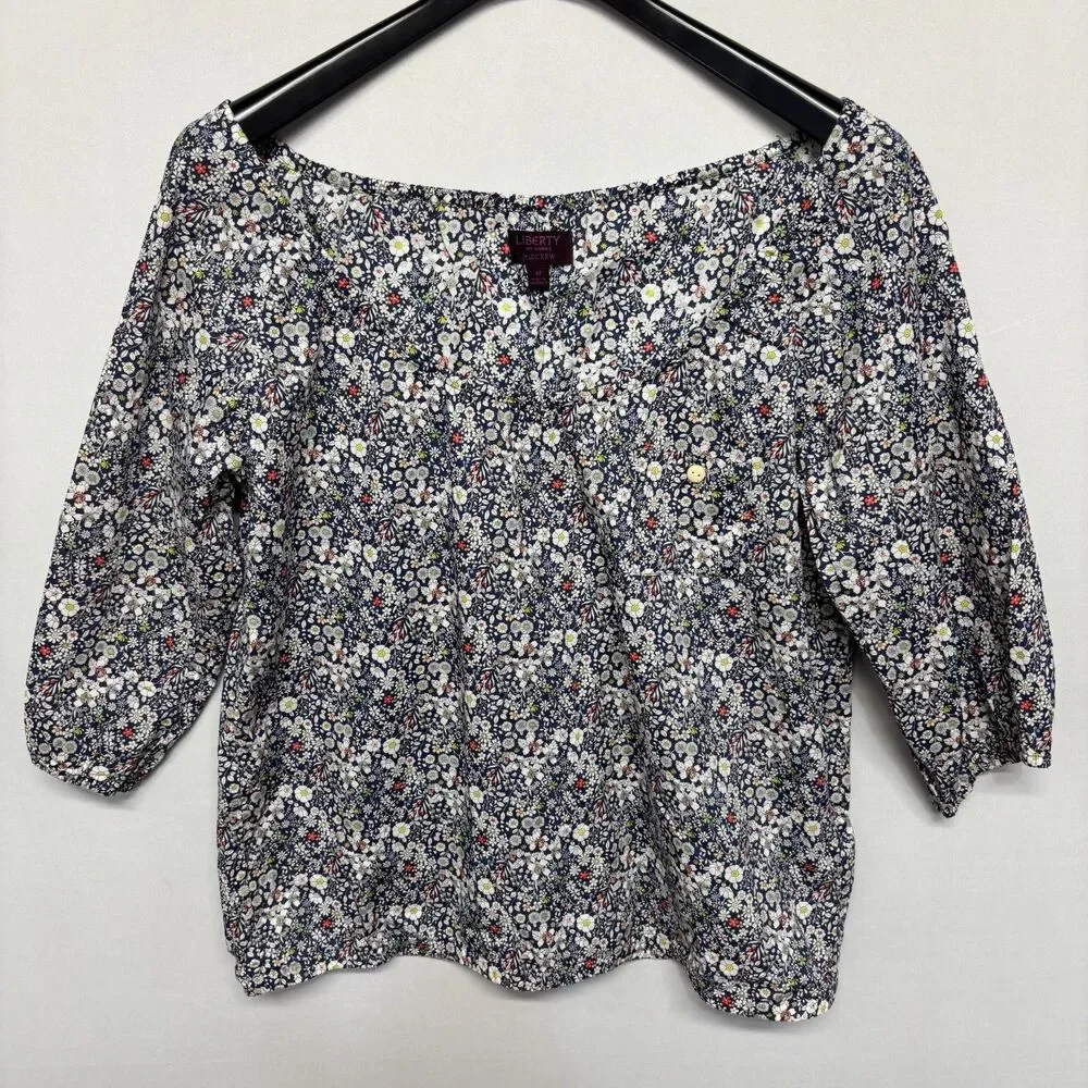 J. Crew Liberty Fabrics Women Blouse Top Shirt Size Medium Floral Cotton C132 11